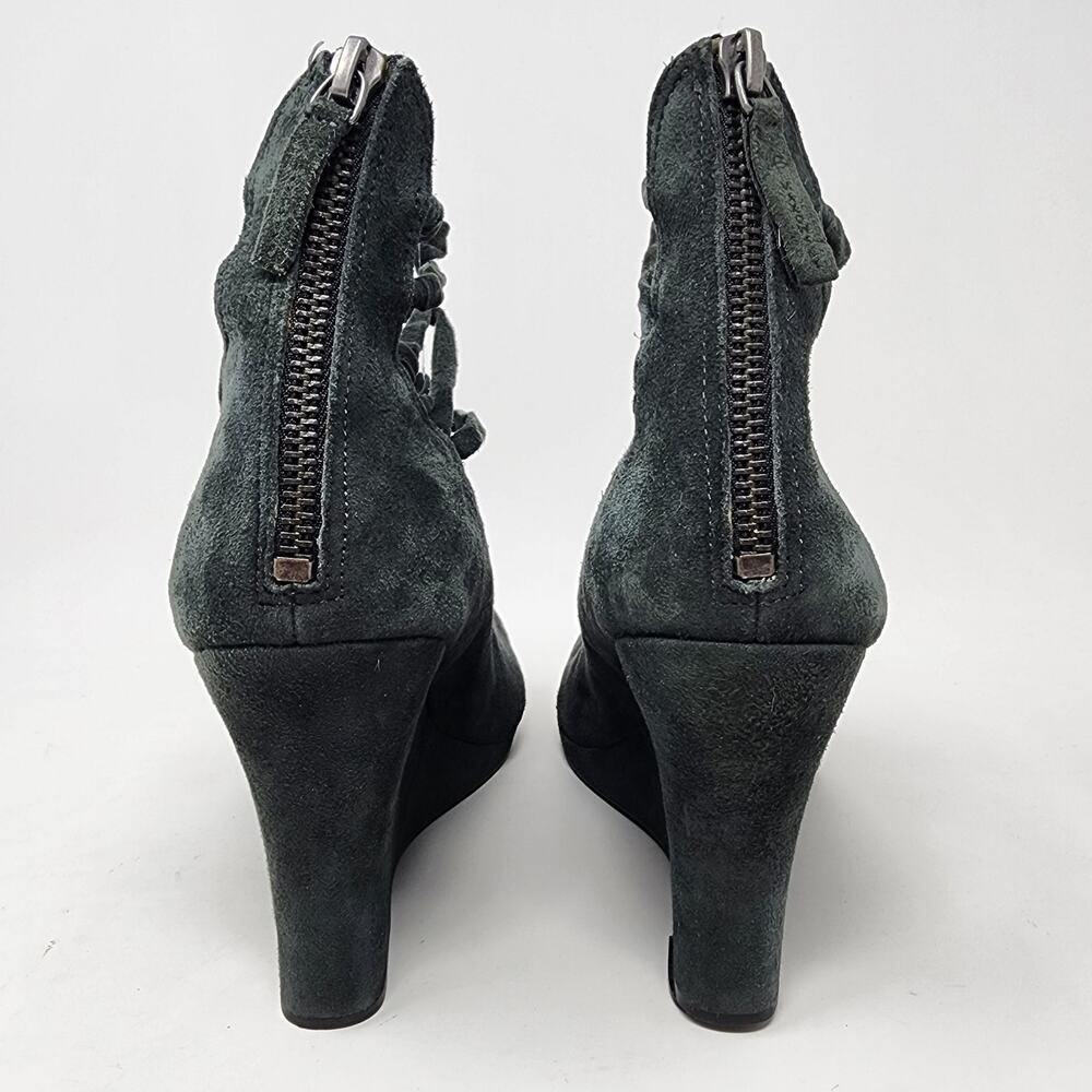 B. Makowsky Wedge Heels Women 6.5 Famie Green Suede strappy platform Peep Toe - Picture 5 of 9